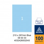 MAYSPIES 09 00 33 LABEL FOR INKJET / LASER / COPIER 100 SHEETS/PKT BLUE 210 X 297MM